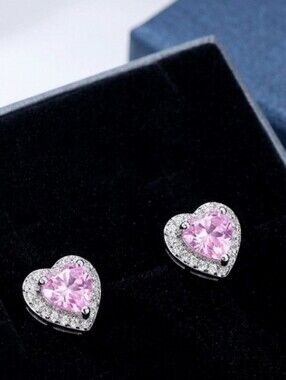 Elegant Pink Heart Stud Earrings